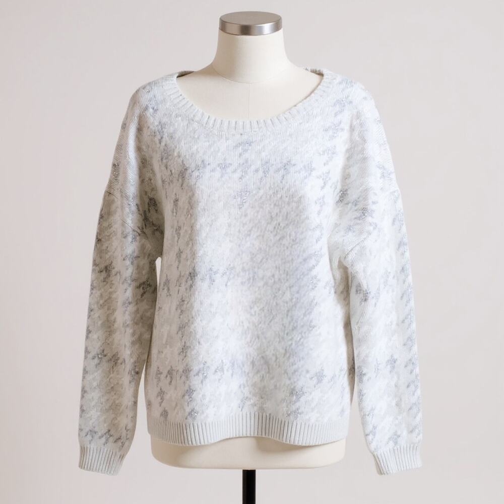 NWT 525 America Women’s XL Houndstooth Sparkle‎ Sweater White Tan Silver Knit